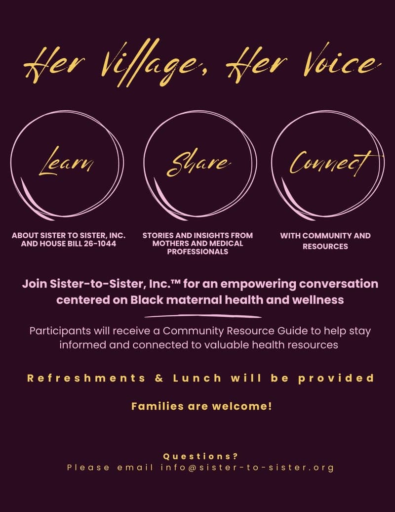Flyer back: Learn, Share, Connect, with notes that refreshments, lunch and a Community Resource Guide are provided and families are welcome